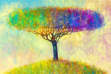 Illustrationsmalereilandschaft. Bunter Herbstbaum. Abstrakter Stil. © serge-b