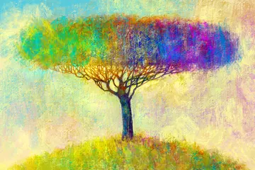 Illustrationsmalereilandschaft. Bunter Herbstbaum. Abstrakter Stil. © serge-b