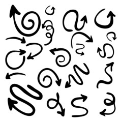 Set of hand drawn arrows isolated on white background. Vector illustration.