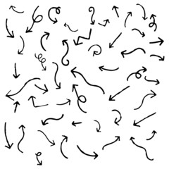 Set of hand drawn arrows isolated on white background. Vector illustration.
