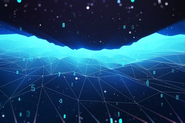 Abstract virtual stats data hologram on blue background. 3D Rendering