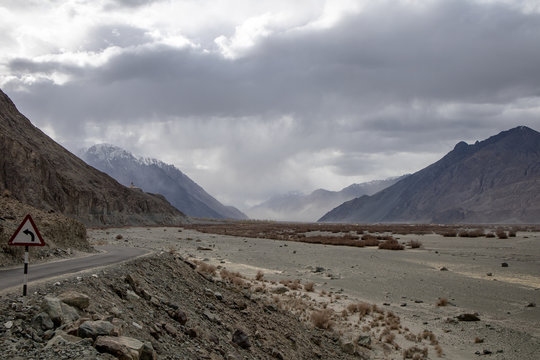 Scene of Hunder Sand Dunes in Nubra Valley in Leh Ladakh, Jammu and Kashmir, India