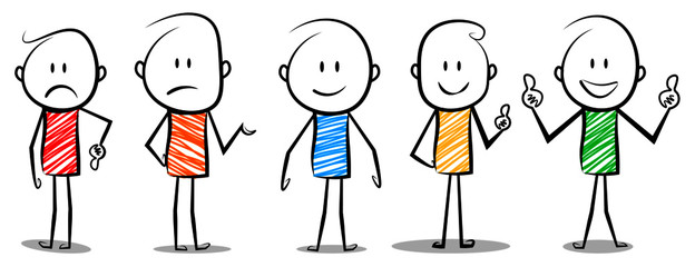 cartoon stickman expressions.rating and review concept.vector illustration.