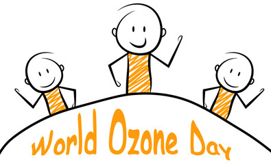 cartoon stickman of world ozone day with text. vector illustration.