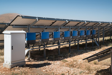 Solar panels (power electric generators) Blue solar panels.  photovoltaic modules for renewable and alternative electricity energy. 