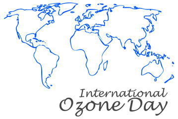 Obraz premium hand drawn world map with text international ozone day.vector illustration.
