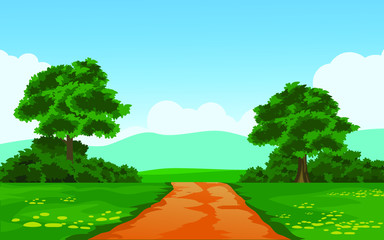 summer landscape with trees and path