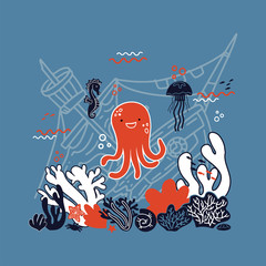illustration iwith funny little octopus