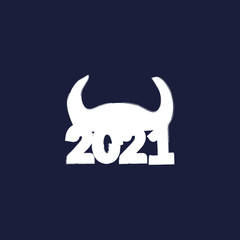 Happy New year. Creative silhouette of a white bull as a symbol of the year.