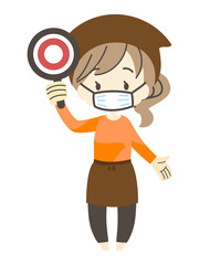 マスクをして居酒屋で働く女性のイラスト