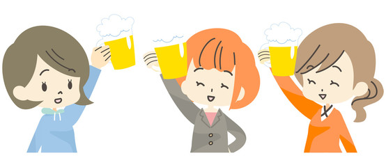 お酒を飲む女性たちのイラスト