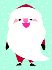 Cartoon Santa Claus on a blue background with falling snowflakes. Christmas design. Suitable for postcards or Christmas cards.