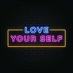 Love your self neon signs vector. Design template neon sign