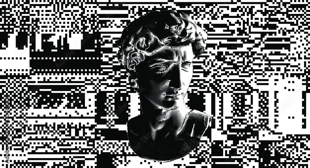 Aufkleber Generative pixel art of plaster 3D head in bitmap style. 