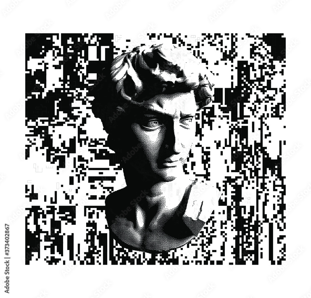 Aufkleber Generative pixel art of plaster 3D head in bitmap style. 