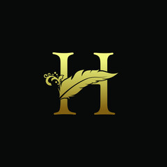 Luxury Feather Letter H logo Template. Gold Design Concept