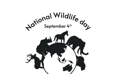 Horse, deer, rhino, elephant, bear silhouette animal. National wildlife day background vector design.  - Powered by Adobe