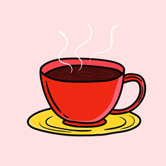 Doodle Cup of Coffee vector Illustration with black line and colorful design
