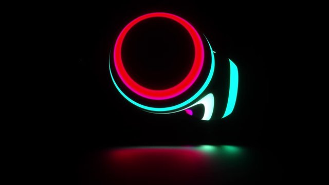 3d render with abstract art vj 3d video animation with surreal spherical ball substance in deformation process with lines pattern and neon multi color rainbow gradient glowing effect with reflection