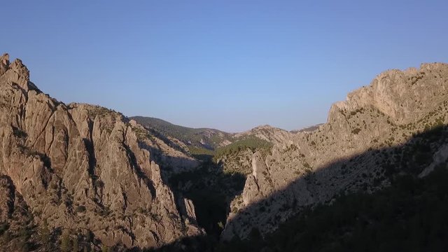 Drone flying over the throat of the Montoro Organs river in Teruel (Spain)