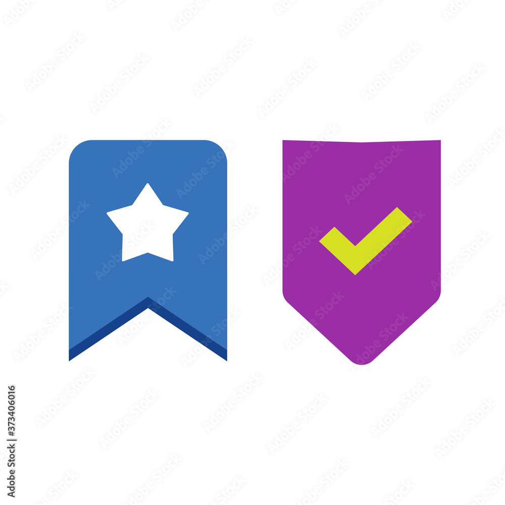 Poster bookmark vector icon label element design isolated flat symbol, book mark starred and checked ui tag