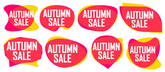 Autumn Sale, set bubble banners design template, discount tags, app icons, vector illustration