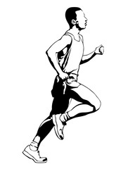 Young athletes run a marathon. Isolated silhouettes on white background