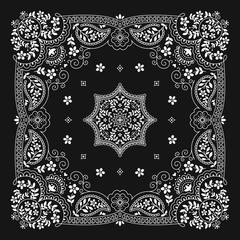 Bandana Paisley Ornament Pattern Classic Vintage Black and White Vector Design