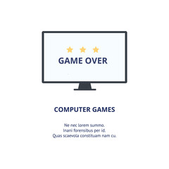 Computer screen with Game Over message, flat vector illustration isolated.