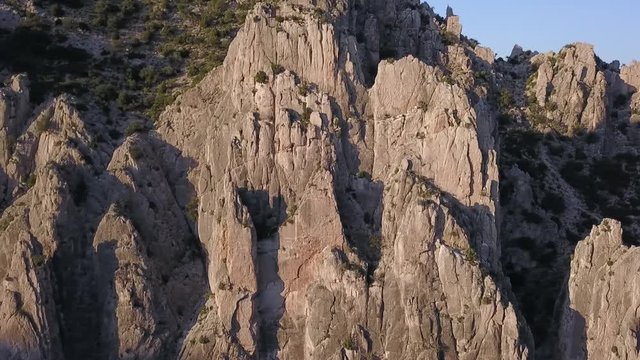 Drone flying over the throat of the Montoro Organs river in Teruel (Spain)