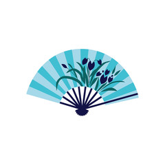 Chinese folding fan with flowers icon flat cartoon vector illustration isolated.