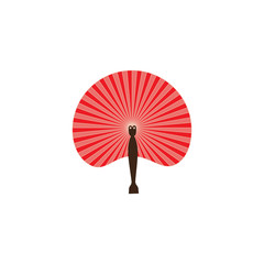 Asian red fan icon, flat cartoon vector illustration isolated on white.