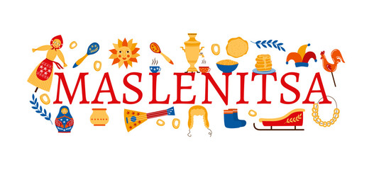 Banner for Maslenitsa with russian inscription vector illustration isolated.