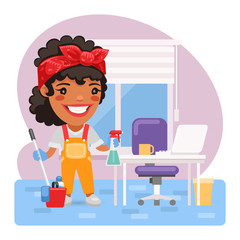 Cartoon Woman Cleaning Lady