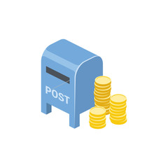 Mail coins. Vector 3d isometric, color web icons set, new flat style. Creative illustration, idea for infographics.