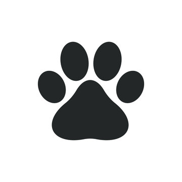 Dog pawn print silhouette icon symbol. Vet logo sign. Vector illustration image. Isolated on white background.
