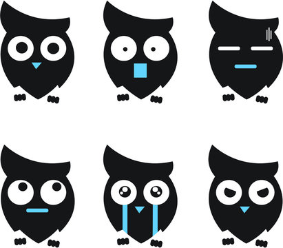 Set of Cute Owl Emoji Vector Illustration for Icon, Emoji, and Symbol. EPS 10 Editable Stroke