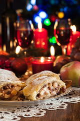 Traditional puff pastry strudel with apple