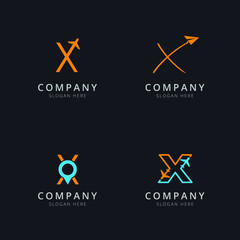 Initial X logo with travel elements in orange and blue color