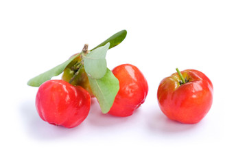 Acerola cherry of thailand, White background, Select focus, Barbados cherry