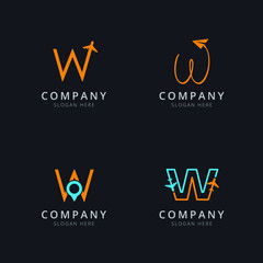 Initial W logo with travel elements in orange and blue color