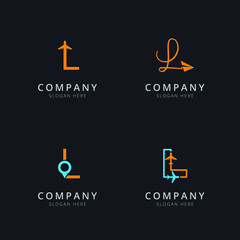 Initial L logo with travel elements in orange and blue color