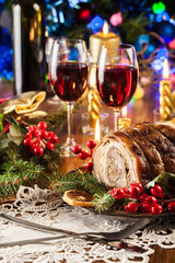 Traditional italian porchetta on festive table