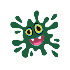 Cartoon green blot. Eyes and mouth. Vector illustration.