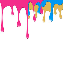 Set of dripping paints. Dripping liquid. Fluid fluid. Spilling paint. Falling paint. Fluid oil stain. Abstract, liquid drops of ink. Vector illustration