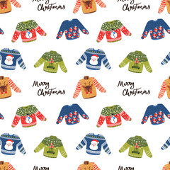 Funny Christmas ugly sweaters seamless pattern