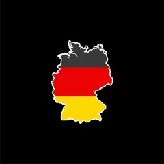 Map and flag of Germany icon isolated on dark background