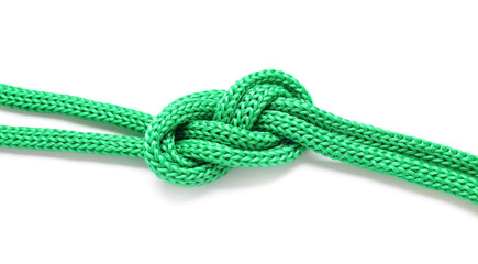 Rope with knot on white background