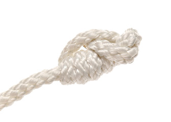 Rope with knot on white background