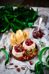 Farmer camembert cheese on the cutting board. selective focus